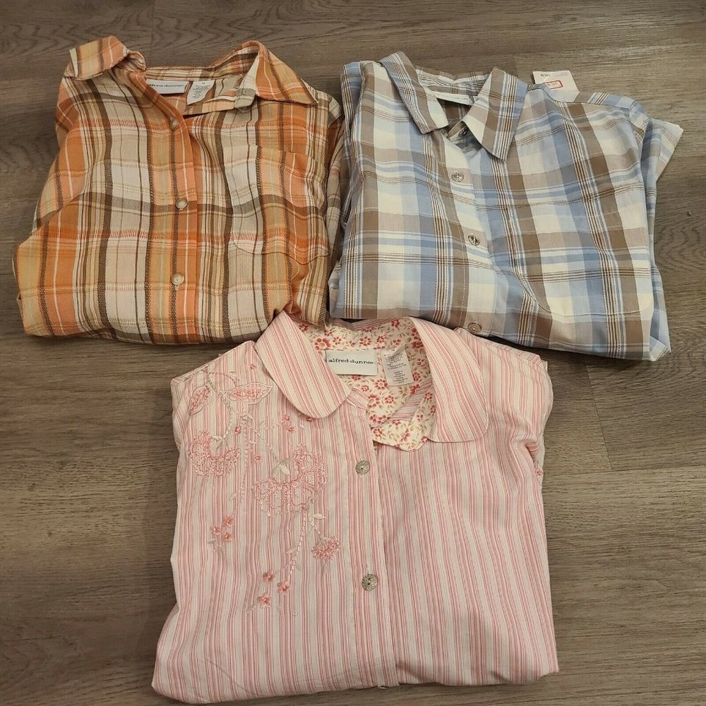NWT Alfred Dunner Women Size 10 Padded Shoulder 3/4 & Long Blouse Shirt Lot of 3